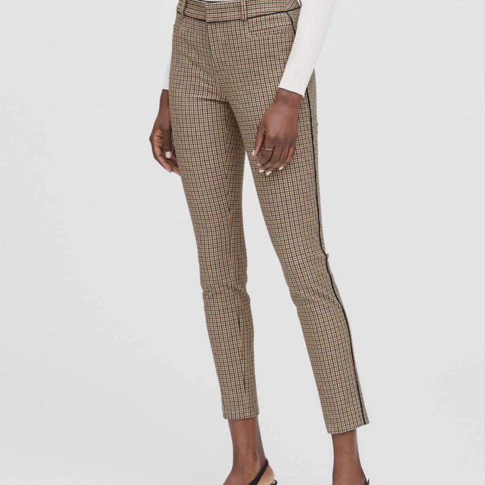 Banana Republic Brown and Cream Plaid Sloan Slim Pant w/Piping Detail